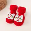 Calcetines de piso para bebé invierno rojo luna llena bebé niño pequeño zapatos calcetines recién nacido año nuevo felpa gruesa calcetines de media caña zapatos