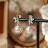 Pendientes de Perla Rosa Manta para Mujer, Pendientes con Diseño de Flor y Lazo Nicho, Accesorios para Orejas Versátiles de Lujo Ligero de Gama Alta