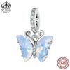 Evelle prata esterlina s925 Aurora borboleta pingente pulseira resina única zircão colorido pingente de inseto inteligente