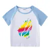 2023 Novas roupas infantis, camiseta de manga curta para crianças, verão, meninos e meninas, camisa de base raglan, camiseta de meia manga para bebês, top infantil