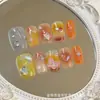 2026 Novas Unhas Wearable Artesanais de Alta Qualidade com Gradiente Pôr do Sol Coloridas Dopamina Doce Moca Aprimoradas com Diamante para Clareamento de Temperamento