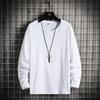 Camiseta de manga larga de color liso estilo japonés, cuello redondo, holgada, moderna, talla grande, estilo básico para hombre, primavera y otoño 2023, estilo volumen para correr, imprimible