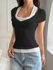 Di Yun Estilo Y2K Europeo y Americano Chica Caliente Falso Dos Piezas Camisola Camiseta de Manga Corta Ropa para Mujer Verano 2026 Sitio Independiente de Amazon