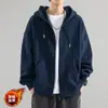 Jaqueta masculina tendência estilo americano para outono e inverno, com forro de fleece e capuz, peça de outer wear para casais