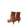 Botines Cortos de Comercio Exterior Nuevos Otoño e Invierno con Tacones Finos, Punta Fina Elástica, Botas Delgadas de Talla Grande, Botines de Tobillo Marrones de Gamuza para Mujer
