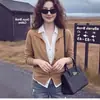 Cárdigan de punto de dos piezas con bloques de color, cuello polo, manga larga para mujer, atuendo de otoño, chaqueta corta ajustada y elegante