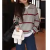 Suéter Rosa con Rayas Contrastantes y Cremallera Estilo Retro Coreano para Mujer Otoño e Invierno W5247