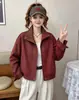 Jaqueta curta bordada estilo coreano com gola alta para mulheres, jaqueta com zíper primavera 2026, jaqueta casual versátil e que afina a silhueta para mulheres baixinhas, moderna