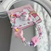 Cadena para teléfono móvil con cuentas de gato rosa Sanrio pintada a mano, linda, anti-pérdida, cuerda para cámara, cadena colgante para teléfono móvil, decoración