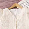 Comercio Exterior Ropa Infantil Primavera Nueva Moda Dulce y Elegante Cuello en V Encaje Ganchillo Manga Larga Top y Pantalones Conjunto para Niñas