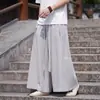 Pantalones falda de verano ligeros para hombre estilo chino fluidos con elementos Han, pantalones largos de pierna ancha, talla grande, corte holgado, pantalones Hanfu estilo Ming retro