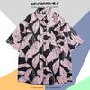 Camisa Havaiana de Seda Gelo Masculina Camisa Masculina da Moda de Manga Curta Verão Masculino Estilo Hong Kong Retrô Praia Flor Camisa Jaqueta Masculina