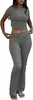 Conjunto casual de dos piezas para mujer, superventas transfronterizo europeo y americano, para entrenamiento: conjunto deportivo de camiseta de cuello redondo y pantalones acampanados de tiro bajo