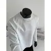 Camiseta masculina de manga longa patchwork estilo americano, camada base gola redonda, top branco vintage de outono para o dia a dia