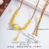 Colar de Contas Pu Zuo Cor Forte que Mantém a Cor Banhado a Ouro Laca Tradicional Verde Pérola Natural Estilo Chinês Novo Corrente Suave para Clavícula que Melhora a Fortuna para Mulheres