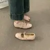 Primeiro Encontro Temporada Quadrada Retro Bico Quadrado Top Baixo Sapatos Femininos Primavera 2026 Laço Duplo Studded Sapatos Baixos Sola Macia Confortáveis