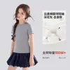 Camiseta para niña, color liso, estilo verano, para niños de talla mediana y grande, top casual de manga corta, nueva colección de verano, manga corta, cuello redondo, tela fina