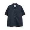 Camisa de Manga Corta a Rayas Verticales Estilo Retro Japonés de Verano Rumei para Hombre, Camisa Versátil Casual Holgada de Moda Estilo Americano de Media Manga