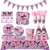 Decoraciones de Cumpleaños Sanrio Temáticas de Kuromi Globos de Kuromi Vajilla Desechable Suministros Lazo Regalo