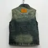 Chaleco de mezclilla retro vintage para hombre para acampar al aire libre en verano, chaqueta chaleco casual americano de ajuste holgado talla grande