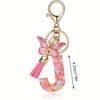 Chaveiro de letras rosa da moda chaveiro de borla de lantejoulas amor chaveiro de borla de borboleta acessórios de pingente de cola de cristal senhoras