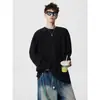 Camiseta masculina de gola redonda com listras caneladas, manga longa, estilo americano relaxado e preguiçoso, descolada, bonita, pulôver solto, camada base