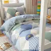 Juego de tres piezas de algodón puro estilo Ins para dormitorio de estudiante con estampado, sábana bajera y sábana encimera de algodón para cama individual de dormitorio, alta calidad y atractivo