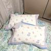 Fundas de Almohada de Algodón Puro Estilo Nuevo, un Par de Fundas de Almohada para Pareja del Hogar Hechas de Gasa, Algodón Simple, No Sueltan Pelusa, con Lazos, Engrosadas