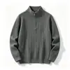 Suéter de Punto para Hombre Otoño e Invierno Cuello Alto Media Cremallera Canalé Vertical Color Sólido Talla Grande Holgado Cálido Capa Base Casual