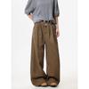 Pantalones de Trabajo Casuales de Moda Estilo Americano para Hombres y Mujeres, Corte Holgado, Pantalones Largos Rectos de Pierna Ancha Color Gris Vintage