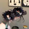 Elástico de Cabelo com Laço de Tule Brilhante para Mulheres, Scrunchie de Luxo Leve com Strass em Formato de Coração, Acessório de Cabelo Suave e Elegante para Rabos de Cavalo e Coques