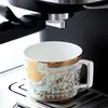 Juego de taza y platillo de café, juego de té de la tarde estilo inglés, juego de taza, platillo y cuchara de porcelana de hueso, cerámica, lujo ligero