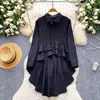 Diseño estilo coreano, vestido camisero de manga larga con cuello para mujer, vestido midi asimétrico con volantes para verano, elegante para ir al trabajo