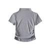 YPFF Moda Feminina Roupas Pure Desire Hot Girls Gola Meia Alta Plissada Manga Curta Camiseta em Top Elástico Apertado com Aparência de Figura