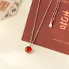 Colar de Prata S925 Nalan Exquisito e Simples Estilo Ins Design de Nicho Ágata Vermelha Redonda Renda Y02673