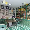 Papel de parede de loja de chá estilo Hong Kong, loja de chá com leite, parede de fundo com vista de rua nostálgica de sala de gelo de Hong Kong, papel de parede de casa de mahjong estilo Hong Kong retrô