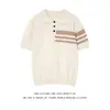 Camisa Polo Tricotada com Gola, Manga Curta para Homem, Novo Estilo de Verão, Listrada Color-Blocking Tendência Casual Fina Seda de Gelo Fresca