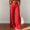 Pantalones retro europeos y americanos de pierna ancha con grandes bolsillos de parche, de cintura alta, hechos de tela de traje con efecto de caída, corte holgado, favorecedores de la figura, rectos hasta el suelo
