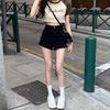 Shorts de Mezclilla Negros para Mujer en Verano, Chicas Sexy Hot Usan Súper Shorts Rizados, Look Adelgazante, Pantalones Rectos de Cintura Alta