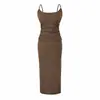 Vestido Maxi Ajustado Bodycon Sexy de Tirantes con Escote en U y Abertura, Conjunto de Dos Piezas con Cárdigan, Conjunto Puro Deseo para Mujer