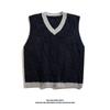 Colete de Tricô College Estilo Japonês para Homens, Primavera e Outono, Solto, Gola V, Sem Mangas, Versátil