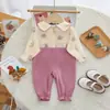 Ropa de bebé primavera y otoño mono de bebé conejito bordado ropa de bebé cuello redondo imitación dos piezas ropa para recién nacidos