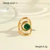 Anel Europeu e Americano Transfronteiriço Estilo Retrô Verde Zircônia Aço Inoxidável Design Moda Luxo Acessível Banho de Ouro 18K Joia de Mão Atacado