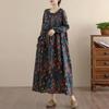 Vestido Retro Literario Estampado 2025 para Mujer Primavera y Otoño Manga Larga Casual Algodón Largo Dobladillo Largo Falda de Encaje Suelta para Mujer
