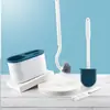 Escova de Vaso Sanitário de Silicone Estilo Japonês com Base, Conjunto de Escova de Vaso Sanitário Montado na Parede, Escova de Limpeza para Banheiro com Cerdas Rígidas