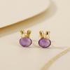 Joyería Yuebao Aretes de Cristal Natural Plata Esterlina S925 Chapado en Oro Amatista Conejo Lindo Pequeño Aretes de Botón de Plata Venta al por Mayor