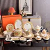 Juego de Vajilla de Porcelana Hueso Jardín de Fragancia de Té Tetera Cafetera Té de la Tarde Té de Flores Juego de Té Taza y Platillo de Café