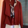 Outono Inverno 2026 Novo Cachecol de Seda com Gola V e Laço Cardigã de Tricô Moda Emagrecedor Manga Longa Casaco Suéter Top Feminino