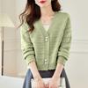 Cárdigan de Punto Corto Estilo Tweed con Cuello en V para Mujer Otoño e Invierno 2025 Suéter Pequeño de Alta Gama Chaqueta Top Casual
