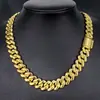 Nuevo Original 14mm Diamante brillante flip Pulsera de collar cubano gruesa estilo hip hop europeo y americano hipster fabricante transfronterizo